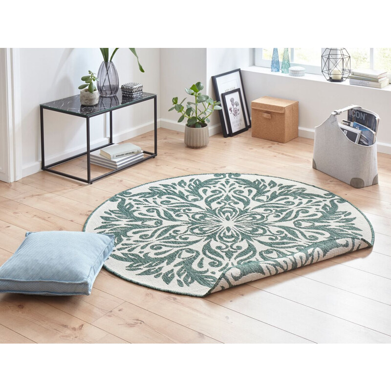 NORTHRUGS - Hanse Home koberce Kusový koberec Twin Supreme 103419 Madrid green creme kruh – na ven i na doma - 140x140 (průměr) kruh cm