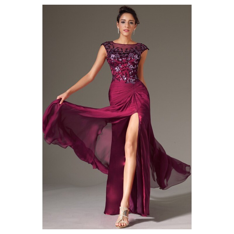 Luxusní plesové šaty s rozparkem vínové eDressit