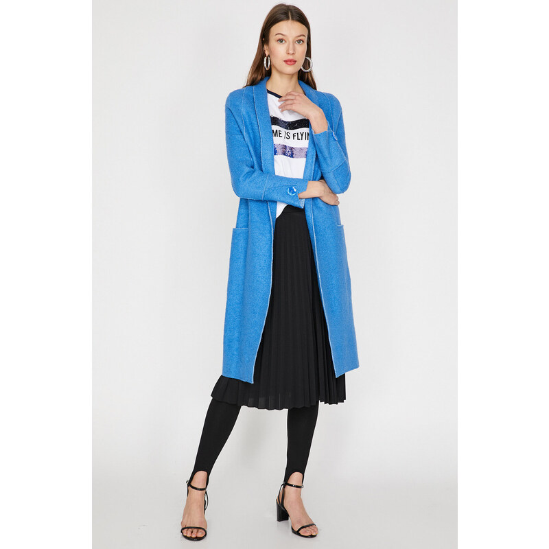 Koton Womens Blue Pocket Detailed Coat 107063884