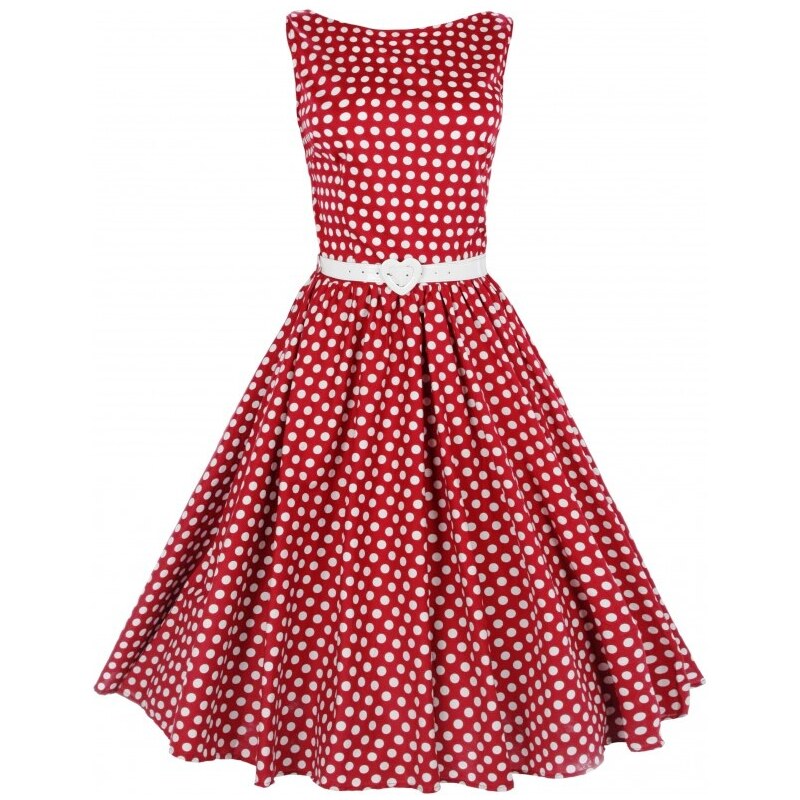AUDREY červené puntíkaté šaty ve stylu padesátých let - Retro Šaty