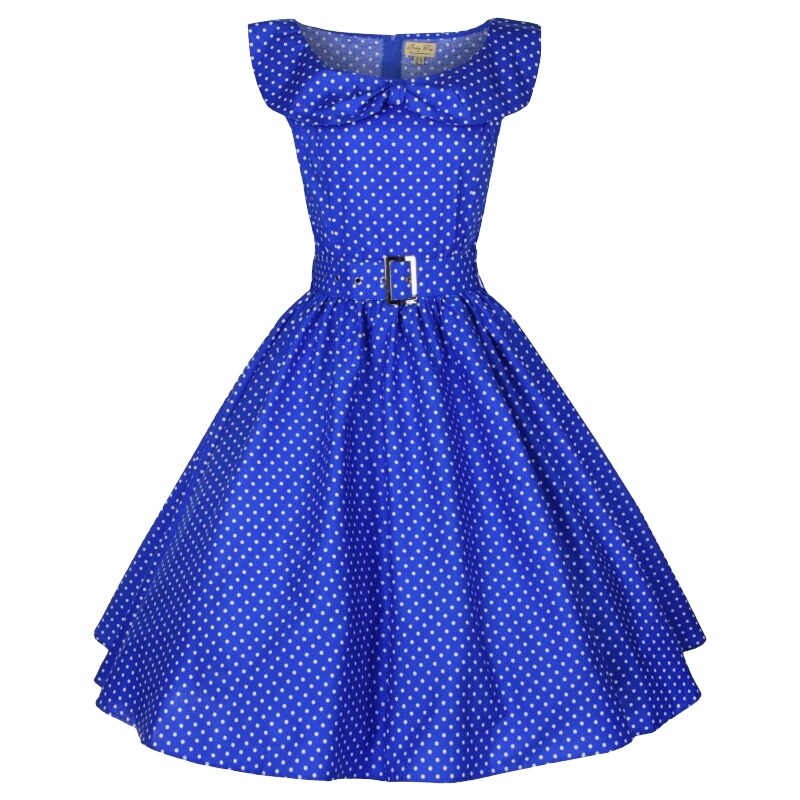 HETTY světle modré puntíkaté šaty ve stylu padesátých let - Retro Šaty