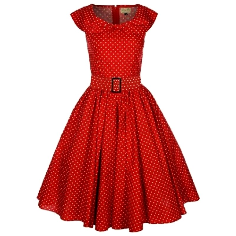 HETTY červené puntíkované retro šaty inspirované padesátými léty
