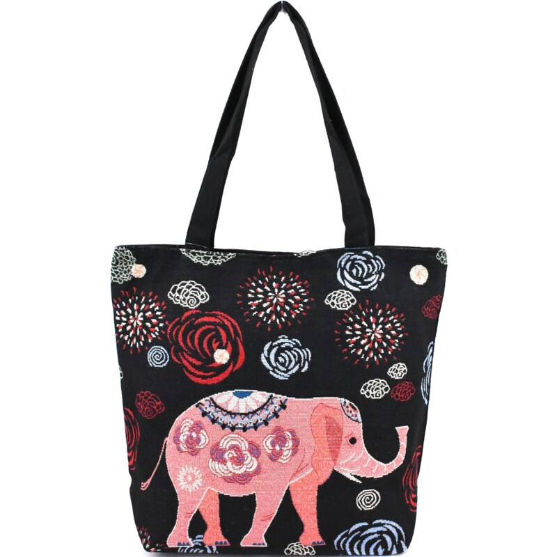 Arteddy Kabelka/ nákupní taška s potiskem - slon/ černá č.2