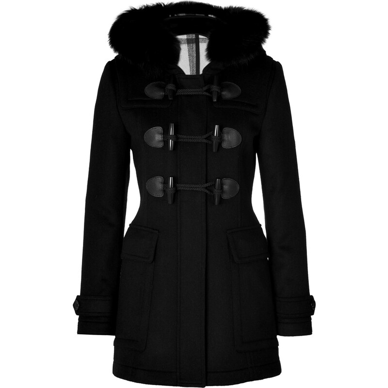 Burberry Brit Wool Blackwell Duffle Coat with Fox Fur