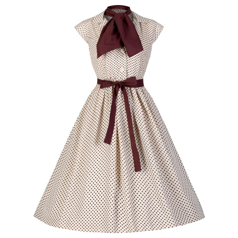 AUDREY krémové šaty s čokoládovými puntíky ve stylu padesátých let