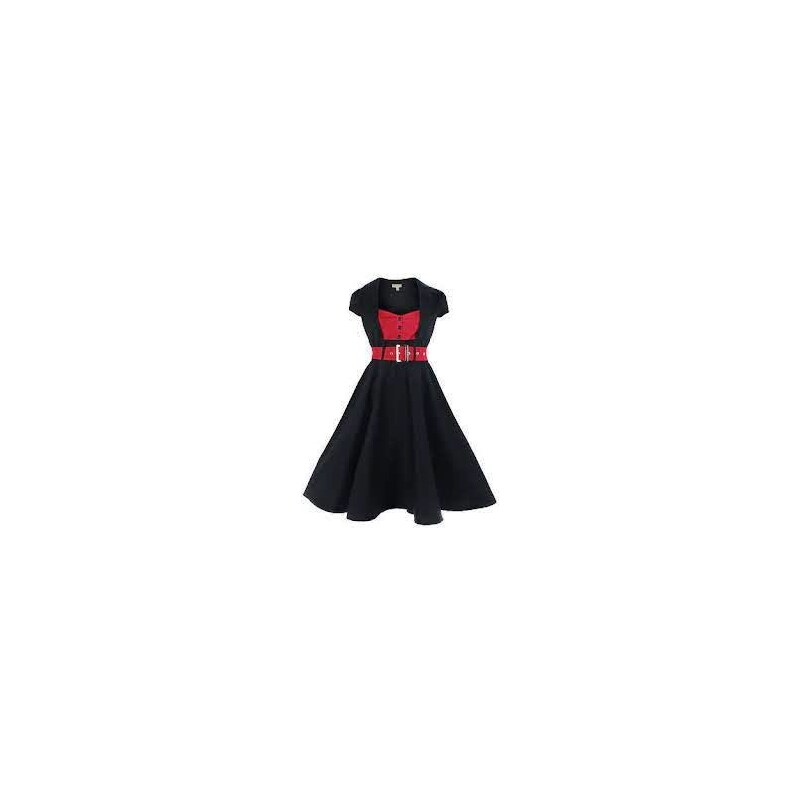 GENEVA červeno-černé šaty s páskem inspirované padesátými léty PŮJČOVN