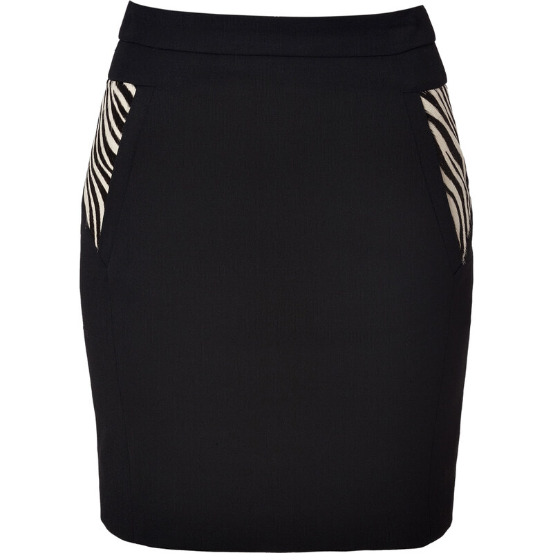 The Kooples Stretch Wool Pencil Skirt with Zebra Panels