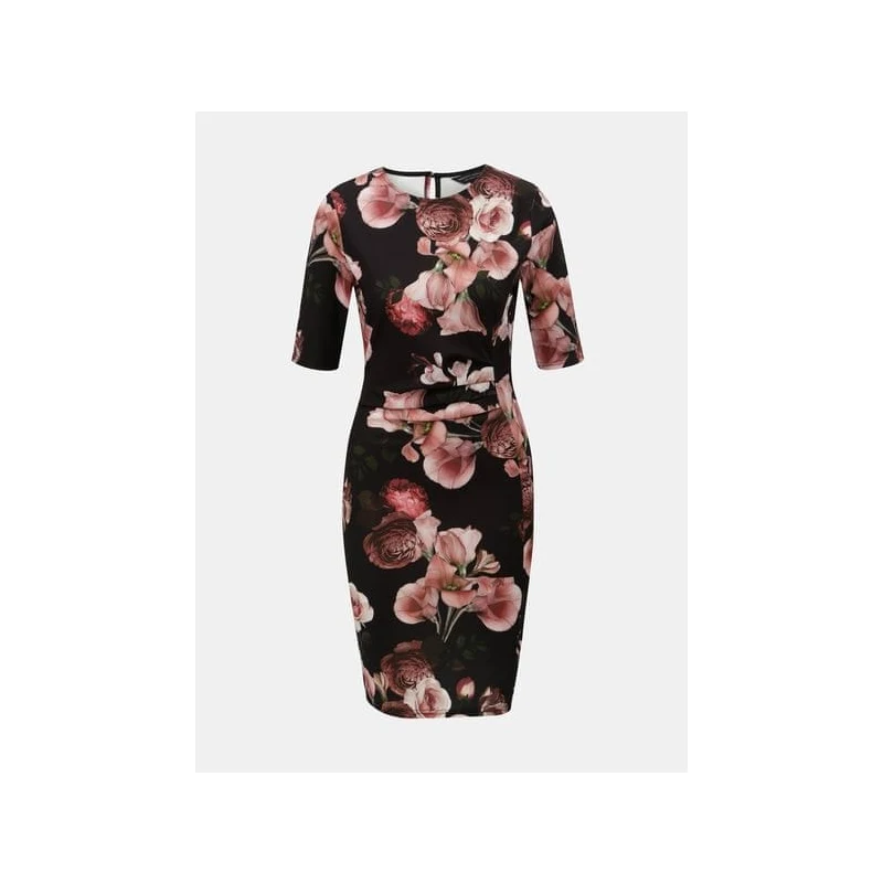 Dorothy Perkins růžovo-černé květované šaty s řasením na břiše XS - GLAMI.cz