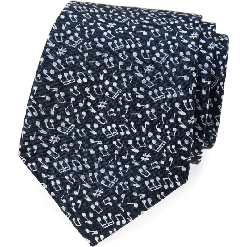 Avantgard Tmavě modrá kravata s bílými notami