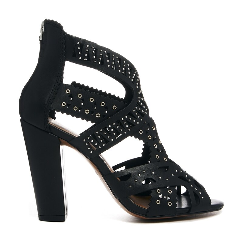 Mango Black Block Heel Lazer Cut Heeled Sandals - Black