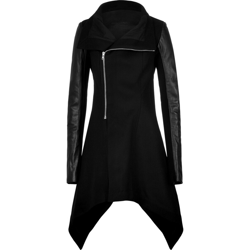 Rick Owens Wool Coat with Leather Sleeves