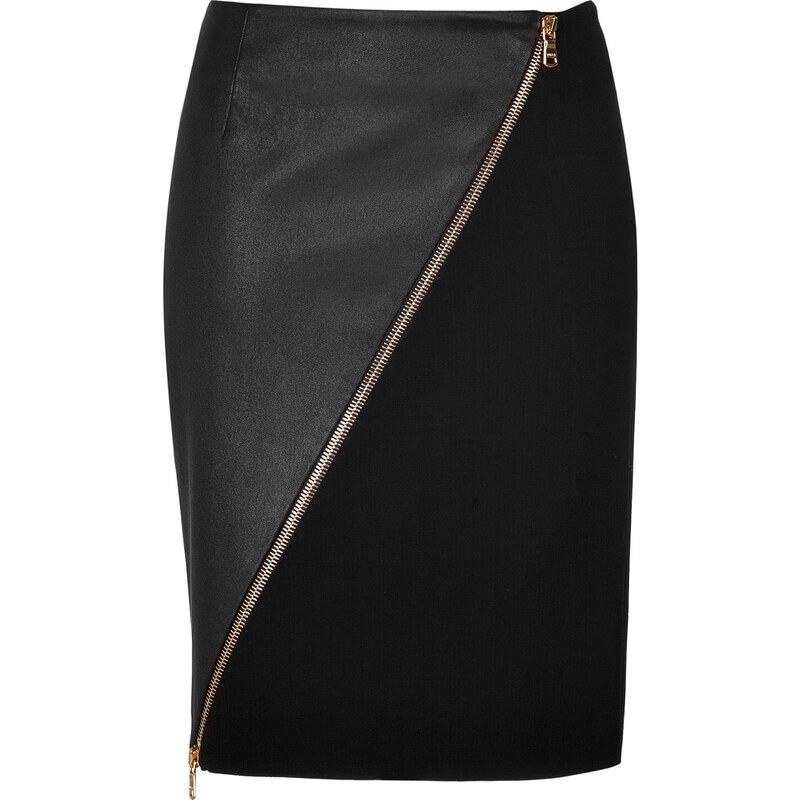 Emilio Pucci Leather/Wool Zip Front Skirt