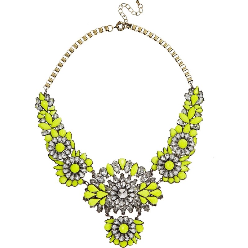 Liquorish Neon Floral Statement Necklace - Yellow