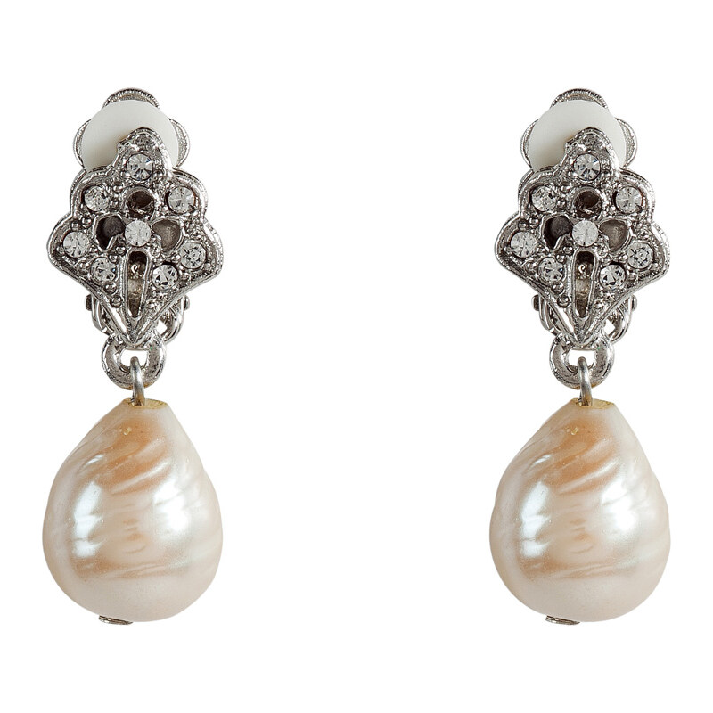 R.J.Graziano Silver-Toned Crystal and Pearl Drop Earrings
