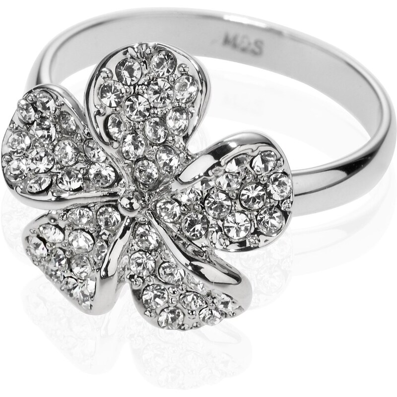 Marks and Spencer M&S Collection Platinum Plated Diamanté Pave Floral Ring