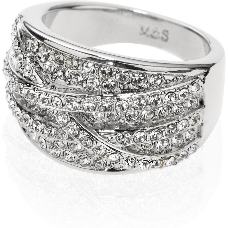 Marks and Spencer M&S Collection Platinum Plated Diamanté Overlayered Ring
