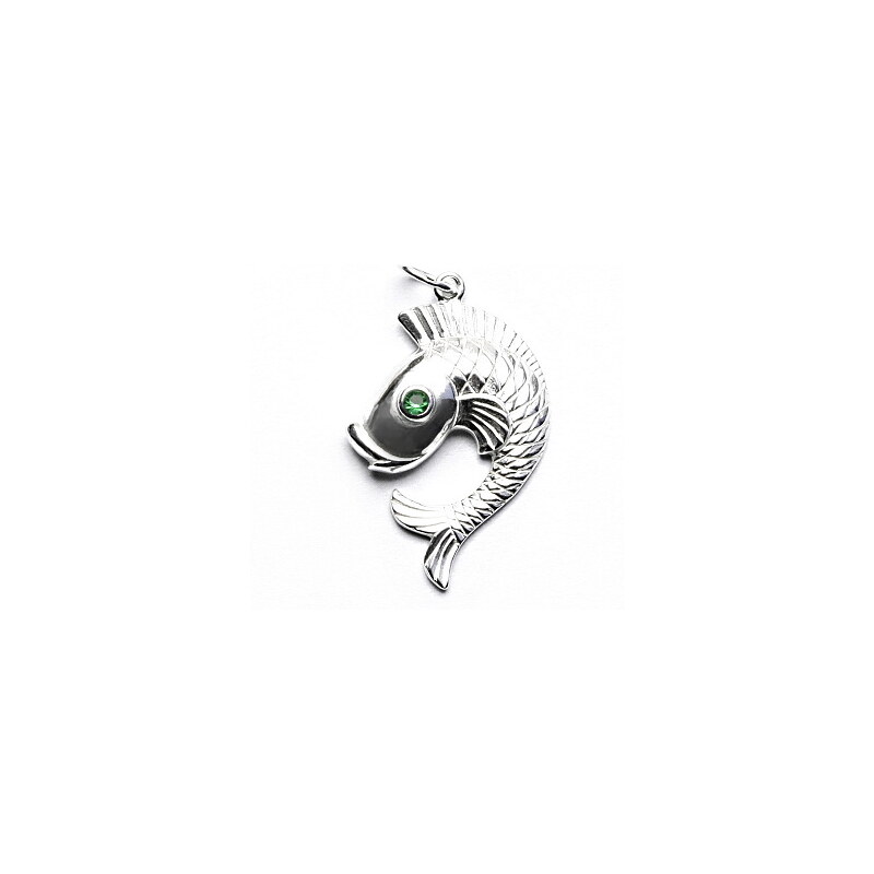 Čištín s.r.o. Stříbrný přívěsek, ryba, zirkon emerald, P 463