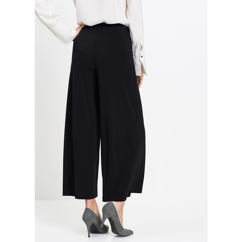 bonprix Žerzejové kalhoty Culotte Černá