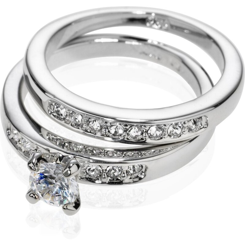 Marks and Spencer M&S Collection Platinum Plated Diamanté Duo Wedding Rings
