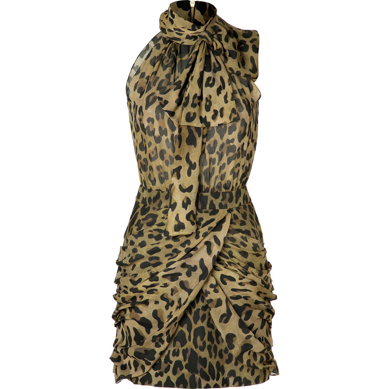Balmain Silk Leopard Print Cocktail Dress