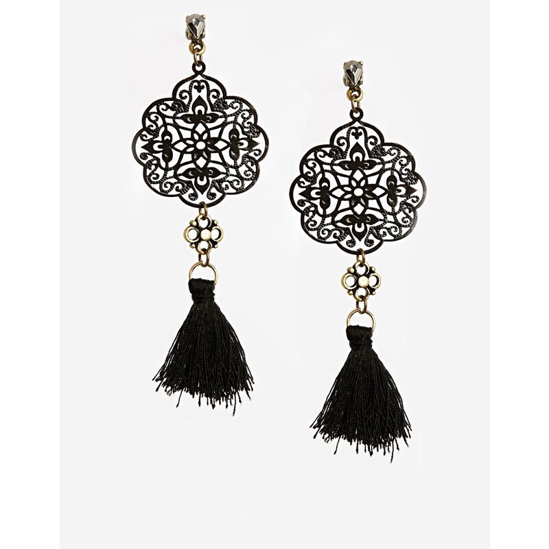 ASOS Fine Filigree Tassel Earrings - Black