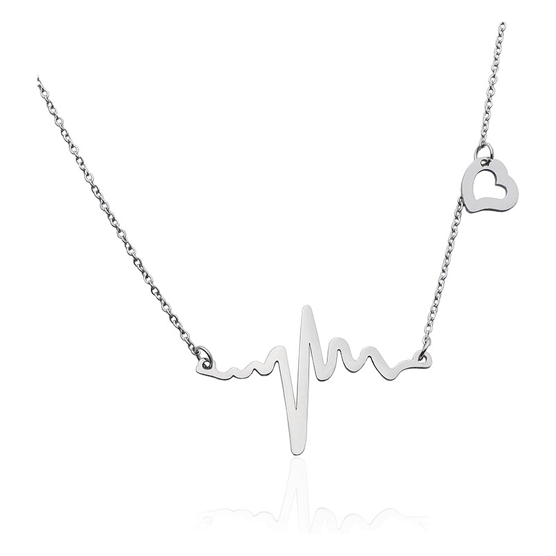 BM Jewellery Originální ocelový náhrdelník Srdeční tep EKG z chirurgické oceli S608050