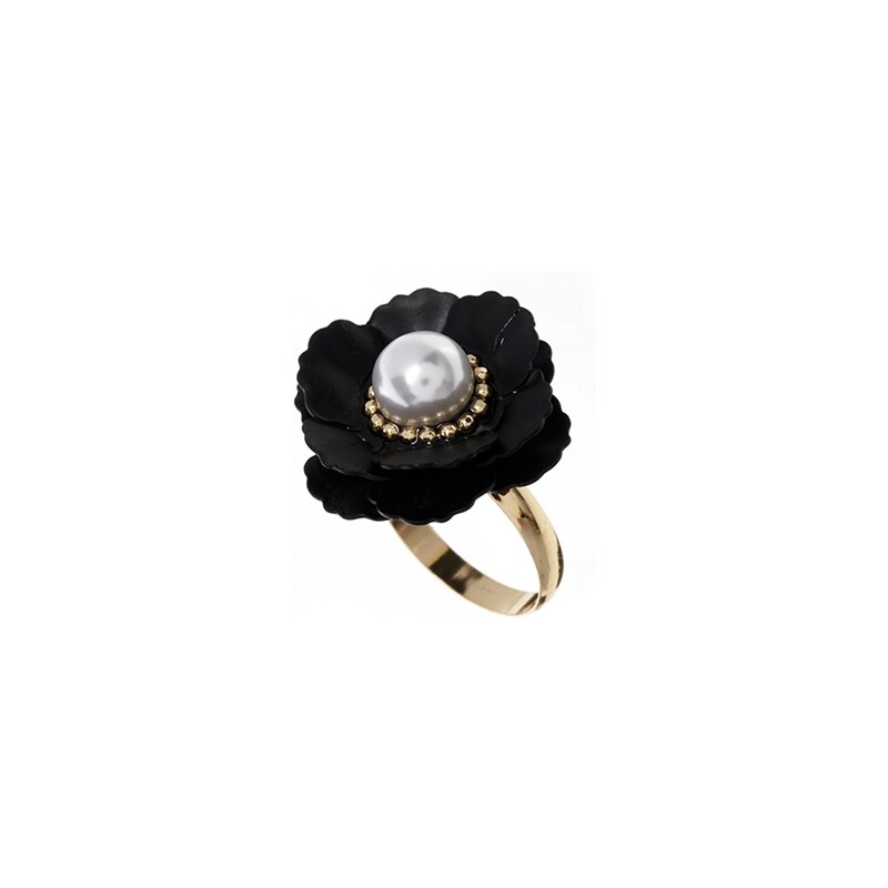 ASOS Flower Ring with Faux Pearl - Black