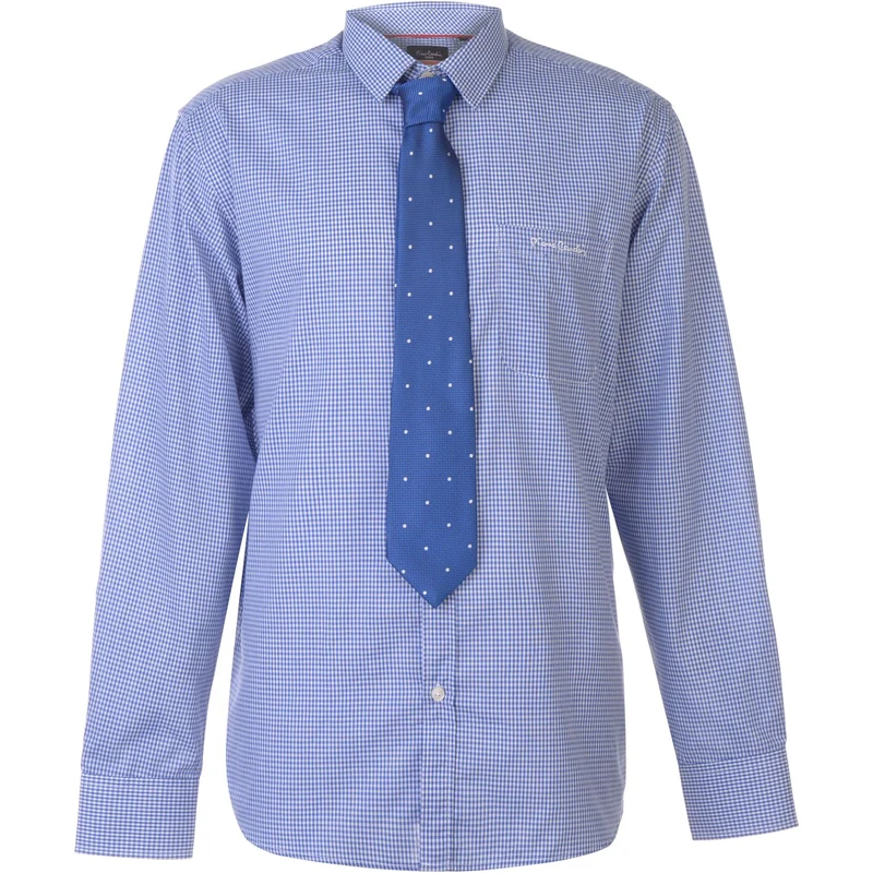 Pánská košile s kravatou Pierre Cardin Blue/Wht Ging - GLAMI.cz
