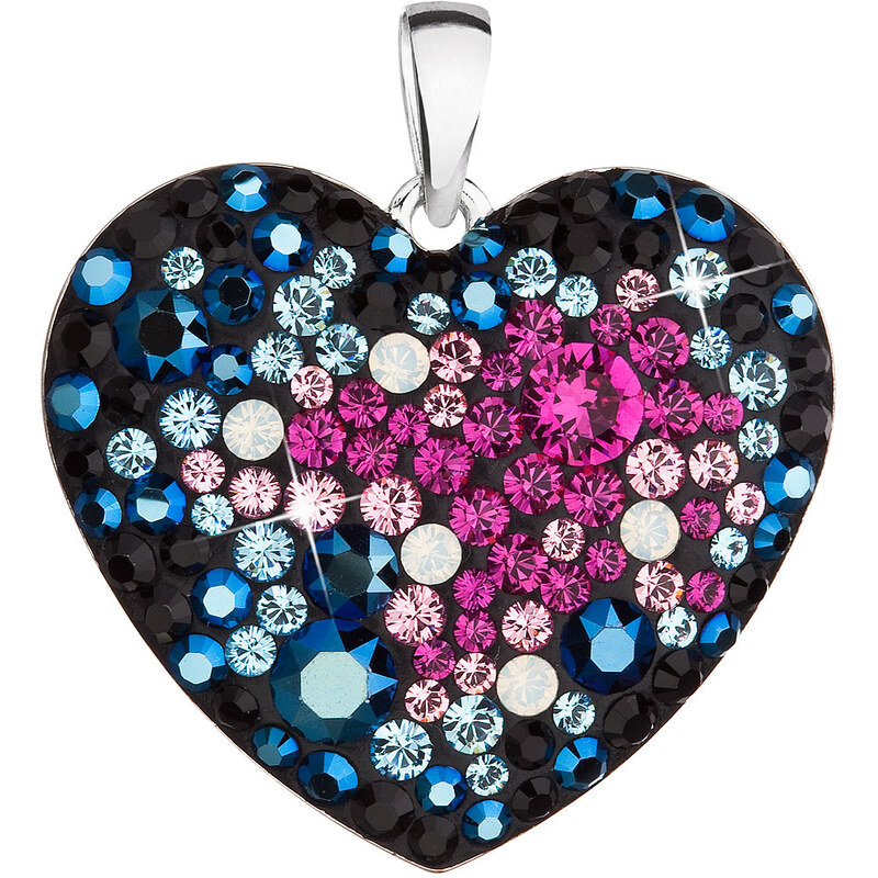 EVOLUTION GROUP Stříbrný přívěsek s krystaly Swarovski mix barev srdce 34243.4 galaxy