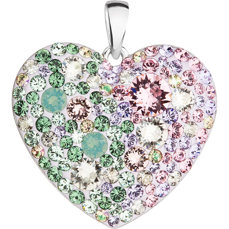 Stříbrný přívěsek s krystaly Swarovski mix barev srdce 34243.3