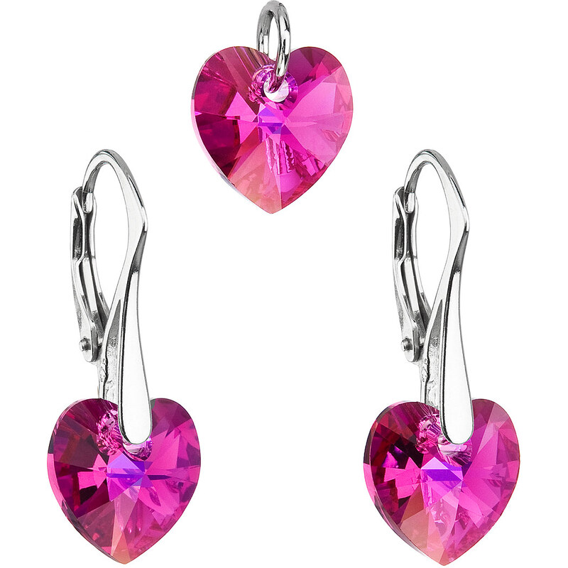 Sada šperků s krystaly Swarovski náušnice a přívěsek růžová srdce 74170152