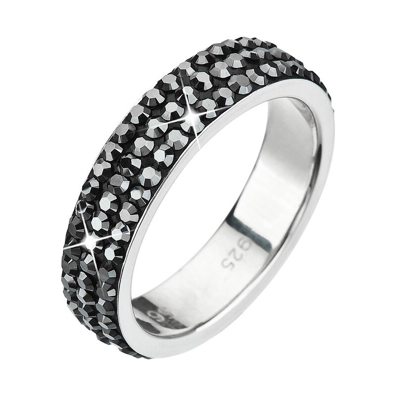 Stříbrný prsten s krystaly černý 35001.5 hematite