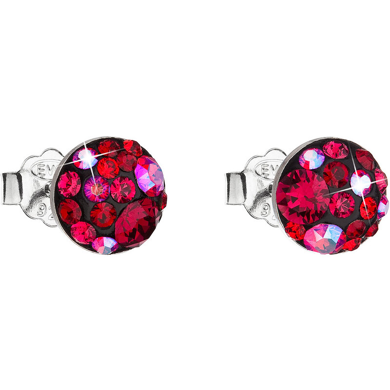 Stříbrné náušnice pecka s krystaly Swarovski červené kulaté