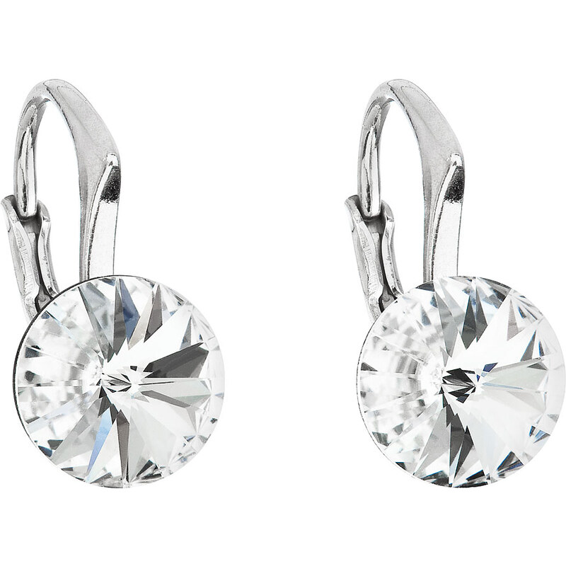 Stříbrné náušnice visací s krystaly Swarovski bílé kulaté 31229.1 44781943
