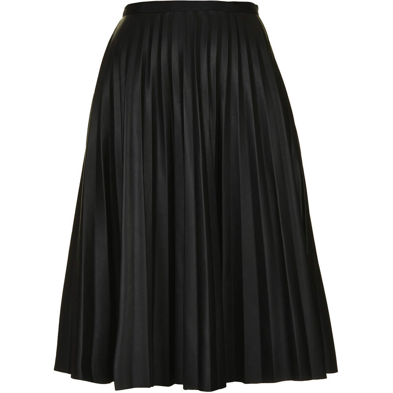 Topshop PU Black Pleated Midi Skirt