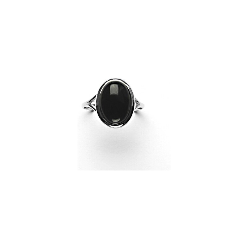 Zlatý prsten, přírodní černý achát onyx, bílé zlato - T 69348000