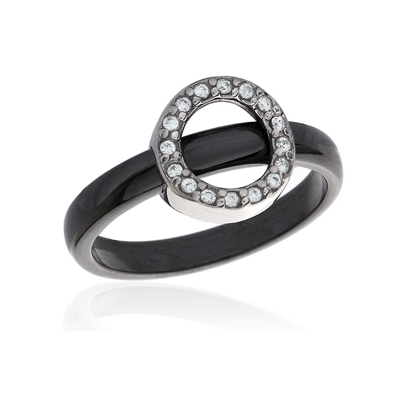 Dámský černý keramický prsten se zirkony BLACK&WHITE S630100