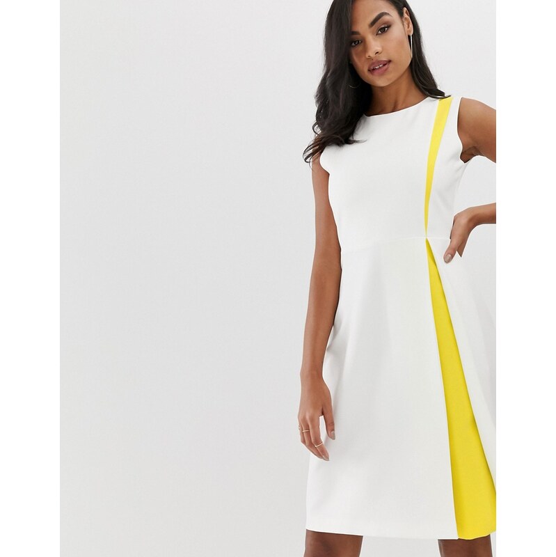 Vesper a line dress with insert in white and yellow