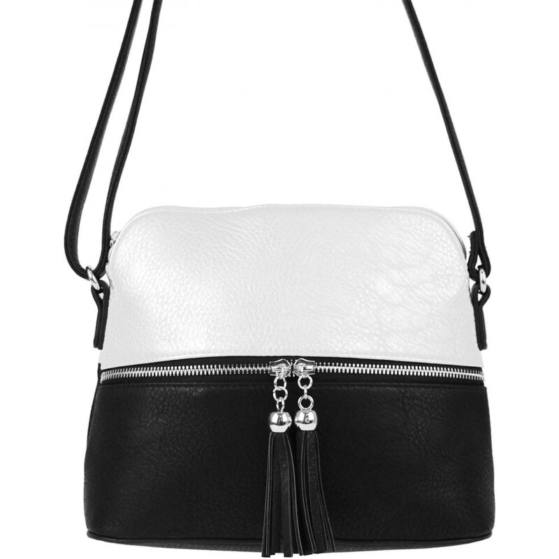 NEW BERRY Malá crossbody kabelka se stříbrným zipem NH6021 černo-bílá