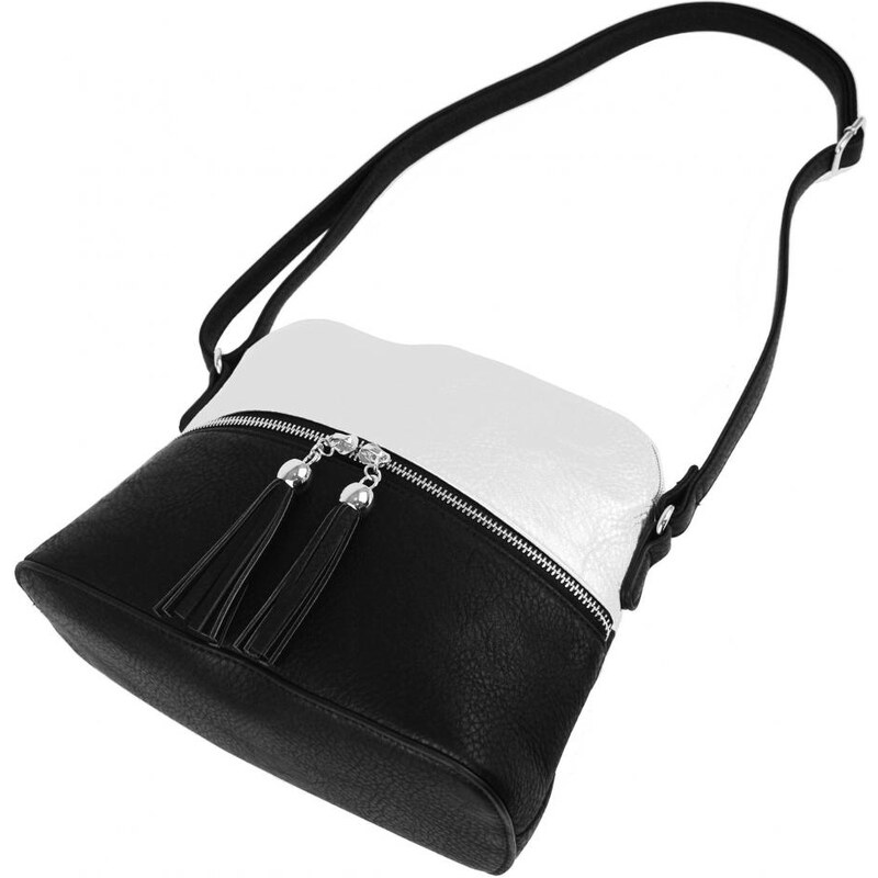 NEW BERRY Malá crossbody kabelka se stříbrným zipem NH6021 černo-bílá