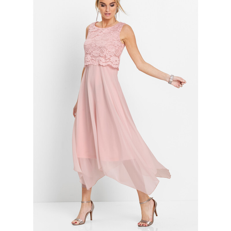 bonprix Premium šifonové šaty s krajkou Růžová
