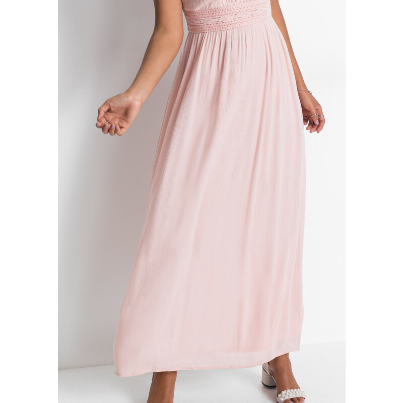 bonprix Letní dlouhé šaty s krajkou Růžová