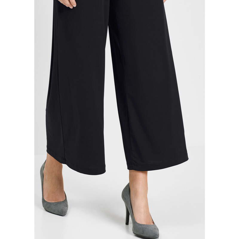 bonprix Žerzejové kalhoty Culotte Černá