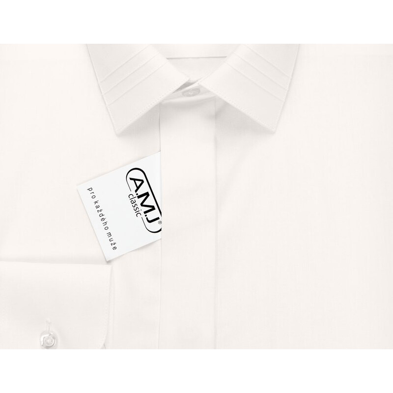 Pánská luxusní košile AMJ smetanová JDAP016SKL, dlouhý rukáv, zdobený límec, prodloužená délka