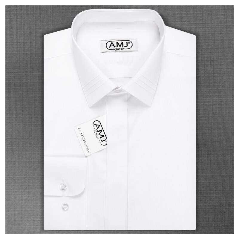 Pánská košile AMJ, bílá JDSA018SKL, dlouhý rukáv, slim fit