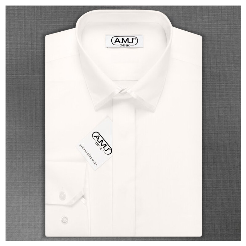 Pánská luxusní košile AMJ smetanová JDA016SAT, dlouhý rukáv, zdobený límec