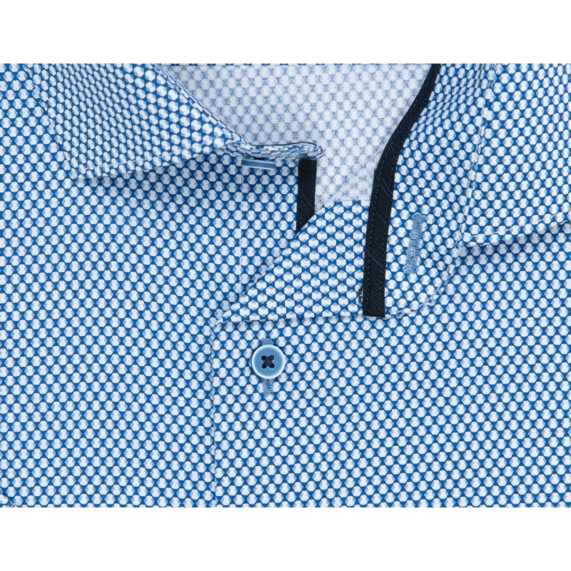 AMJ pánská košile bavlněná, bílé puntíky na modré VKBR1062, krátký rukáv, regular fit