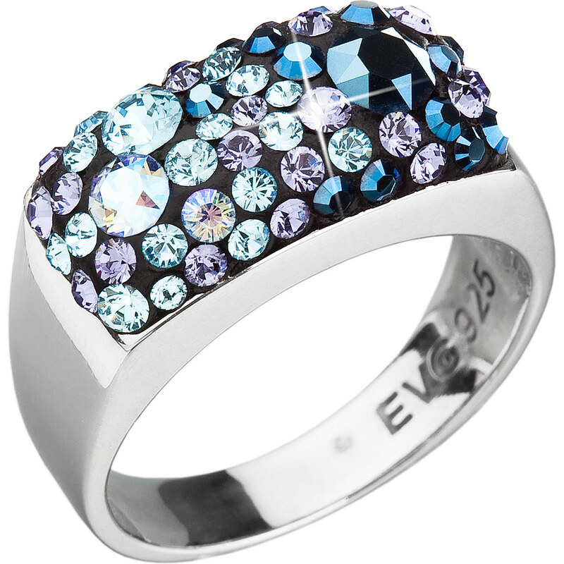 EVOLUTION GROUP Stříbrný prsten s krystaly Swarovski modrý 35014.3 blue style