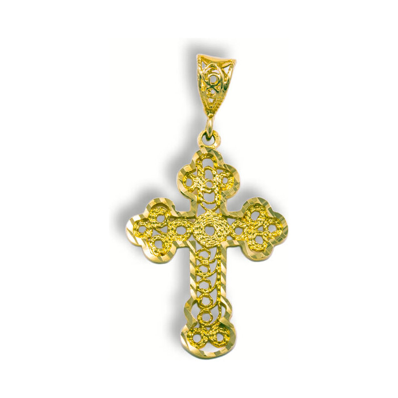 GEMMAX Jewelry Zlatý přívěsek Kříž - masivní, filigránový, listový tvar GUPYN-87111