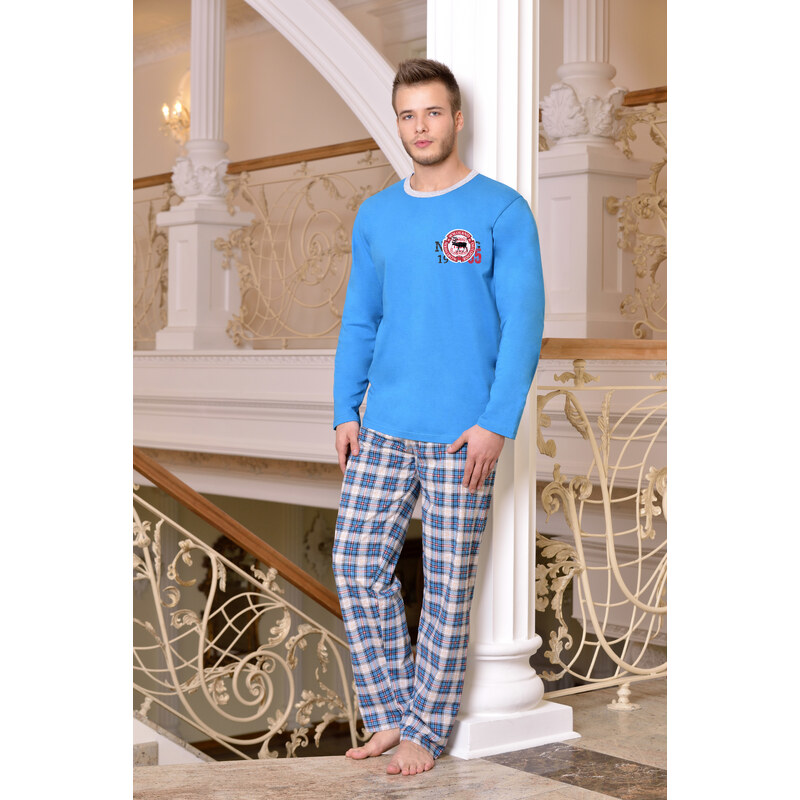 Taro Bavlněné pánské pyžamo Franta modré - modrá S